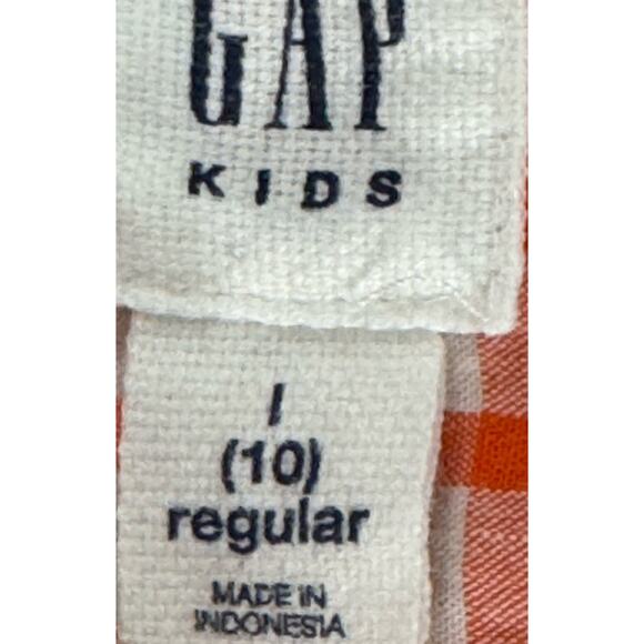Gap Kids Orange Checkered Button Down Girls Size Large 10 Regular Cotton - Picture 5 of 8